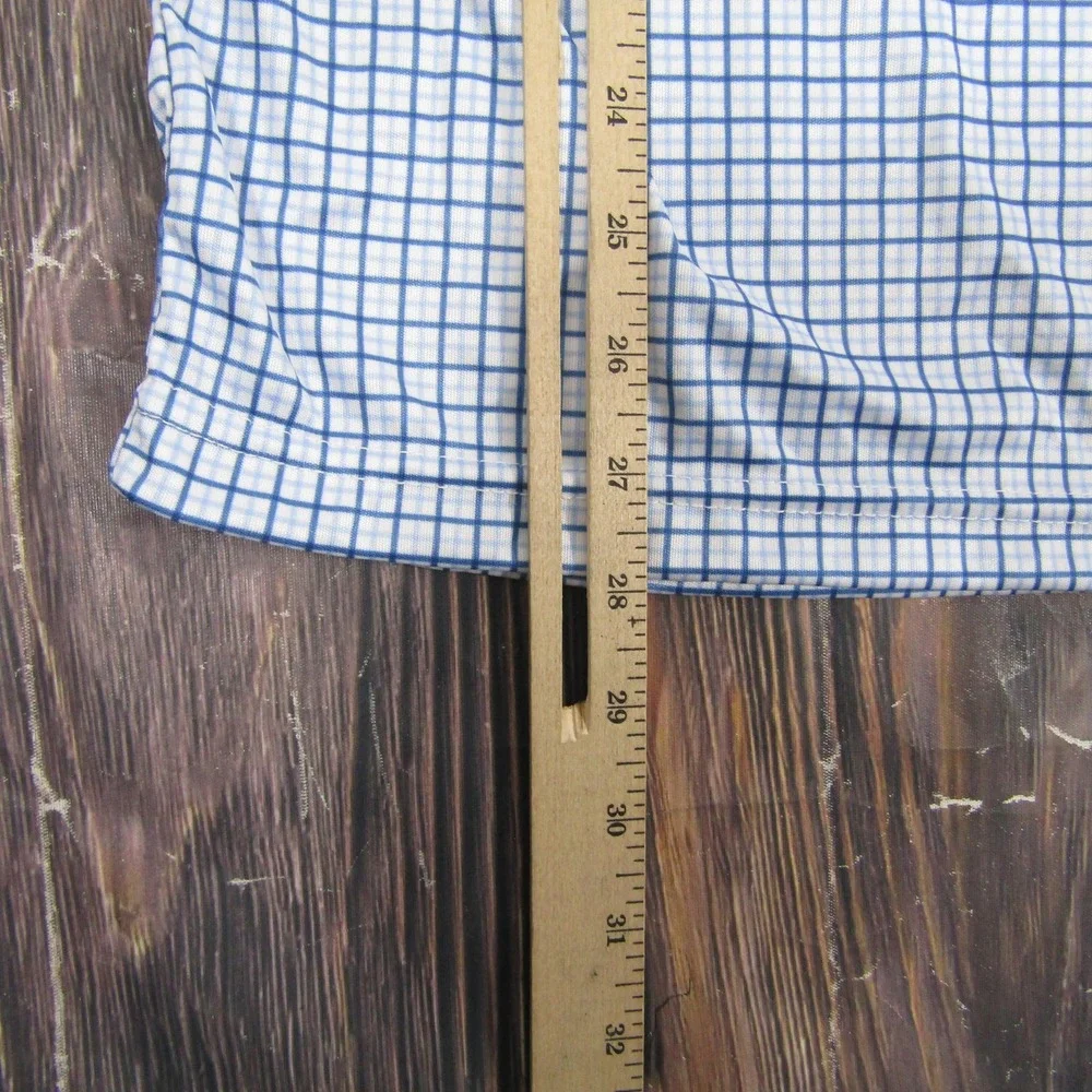 Collars & Co Polo Shirt Mens Medium Blue Check‎ Dress Collar 4 Way Stretch Golf